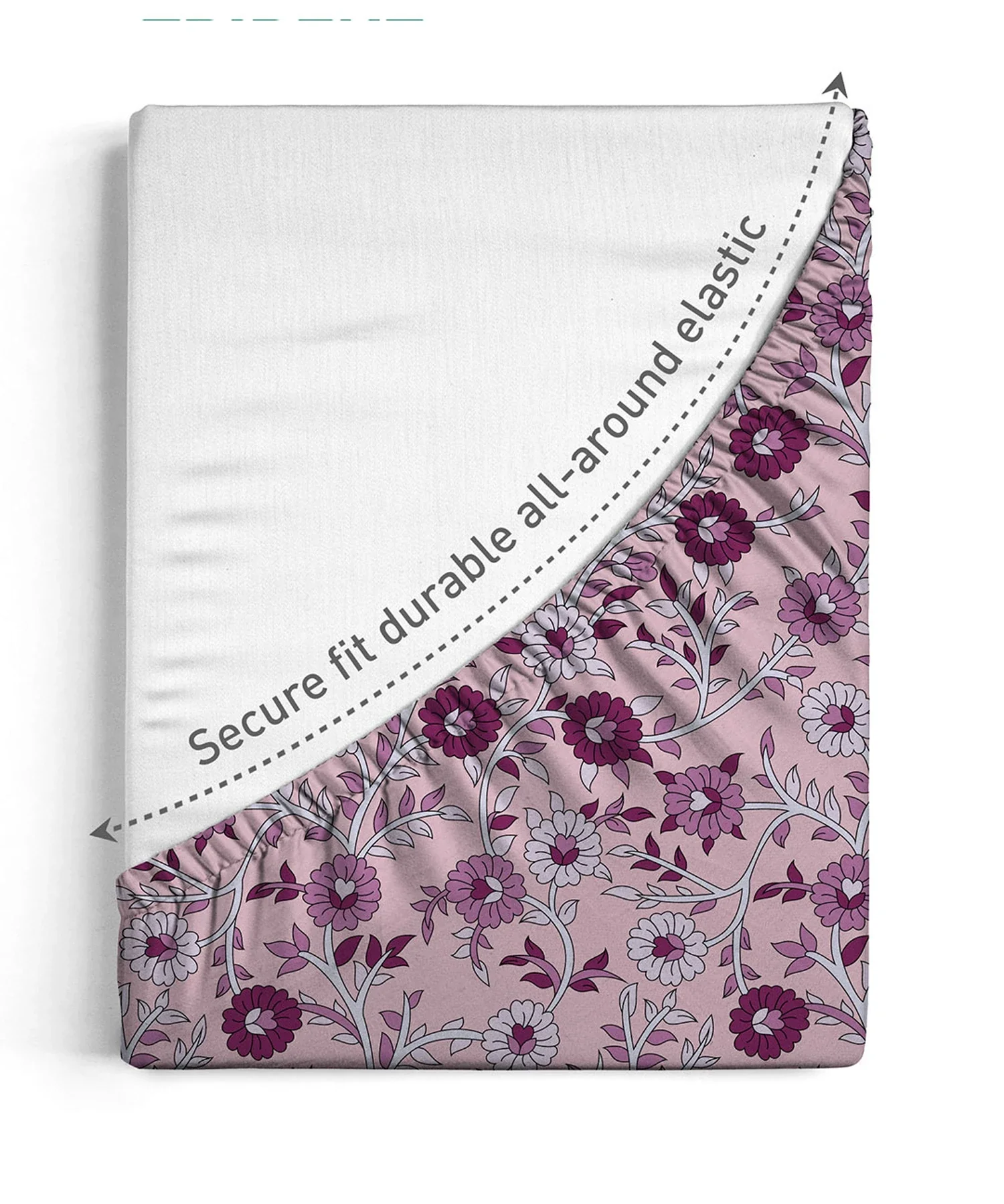 Urban Comfort King Fitted Bedsheet Set, Desert Gardern Pink|144 TC Cotton| 2 Pillow Covers - Image 3