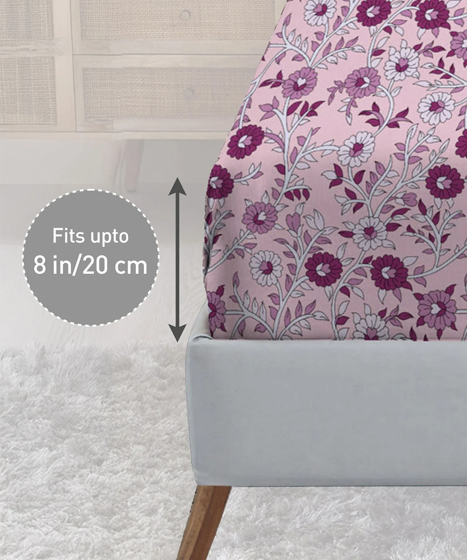Urban Comfort King Fitted Bedsheet Set, Desert Gardern Pink|144 TC Cotton| 2 Pillow Covers - Image 4