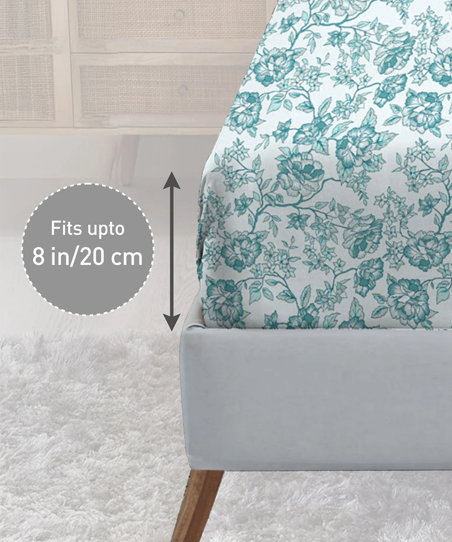 Urban Comfort King Fitted Bedsheet Set, Juliet Blue |144 TC Cotton| 2 Pillow Covers - Image 4