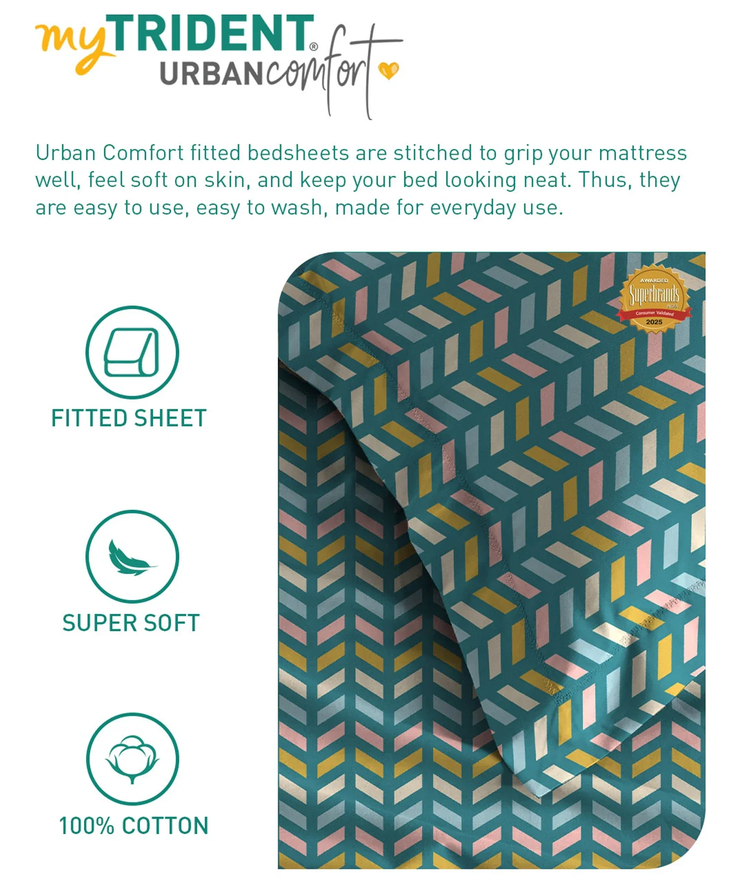 Urban Comfort King Fitted Bedsheet Set, Party Mood Teal|144 TC Cotton| 2 Pillow Covers - Image 7