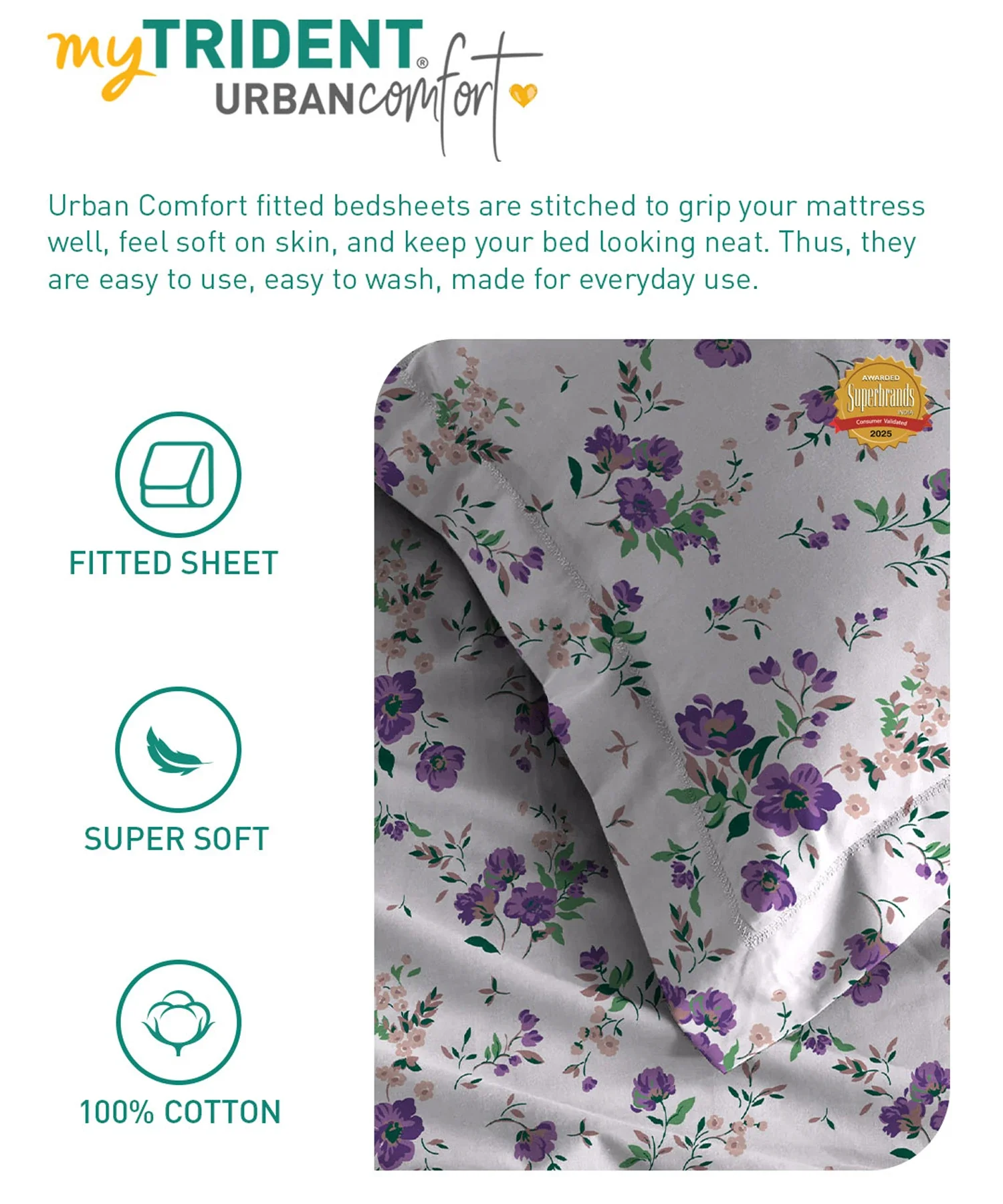 Urban Comfort King Fitted Bedsheet Set, Sunset Purple |144 TC Cotton| 2 Pillow Covers - Image 7