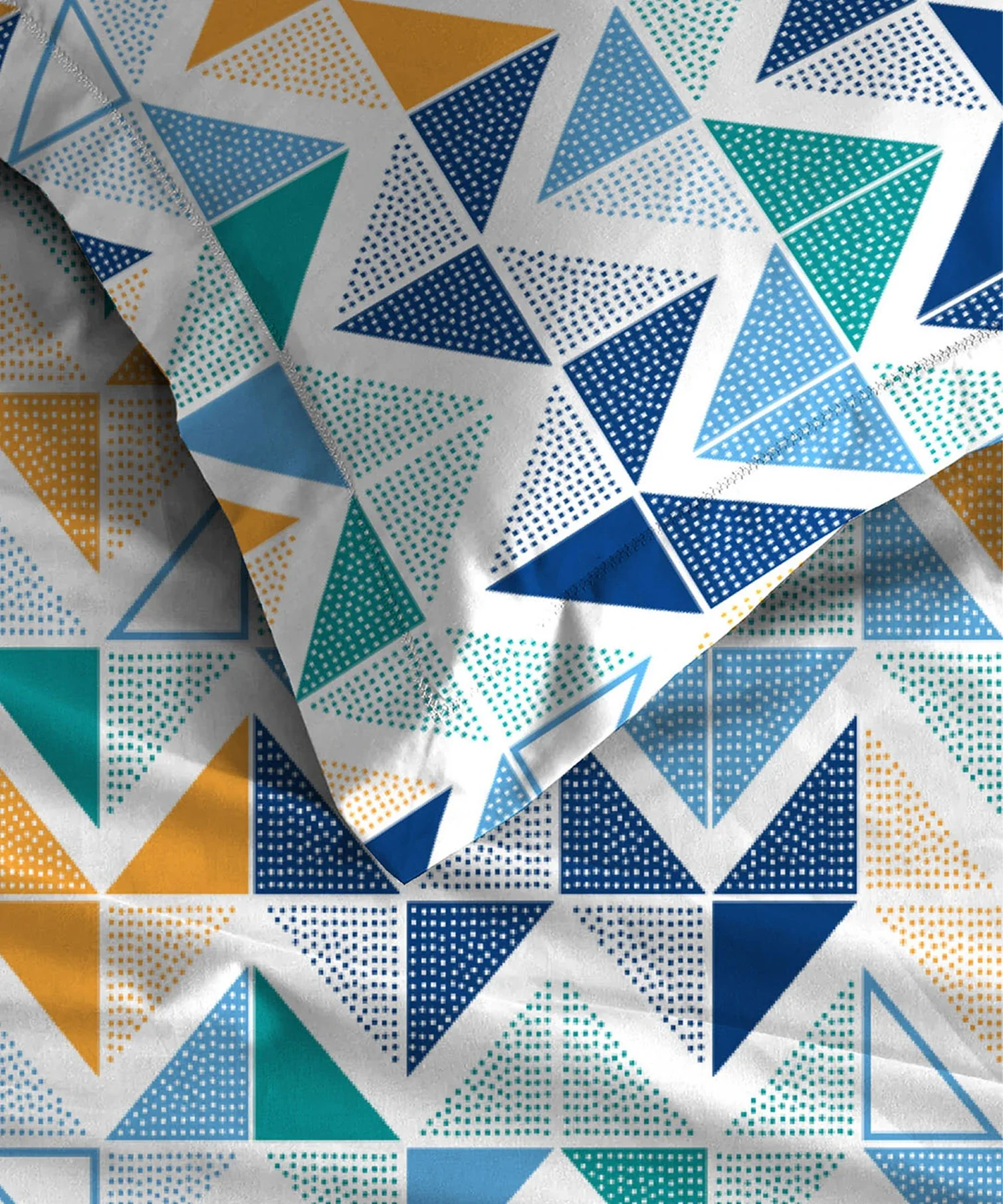 Urban Comfort King Fitted Bedsheet Set, Trippy Triangles Blue|144 TC Cotton| 2 Pillow Covers - Image 5