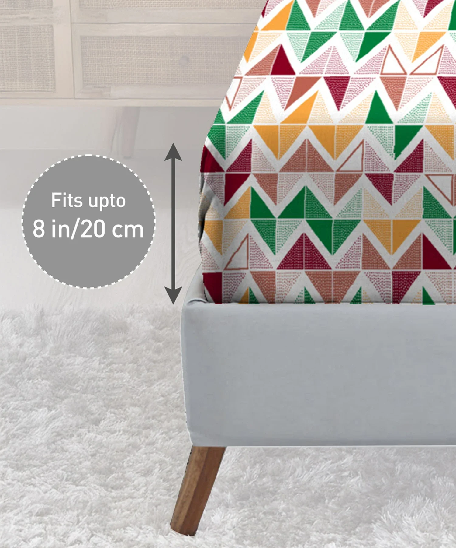 Urban Comfort King Fitted Bedsheet Set, Trippy Triangles Red|144 TC Cotton| 2 Pillow Covers - Image 4