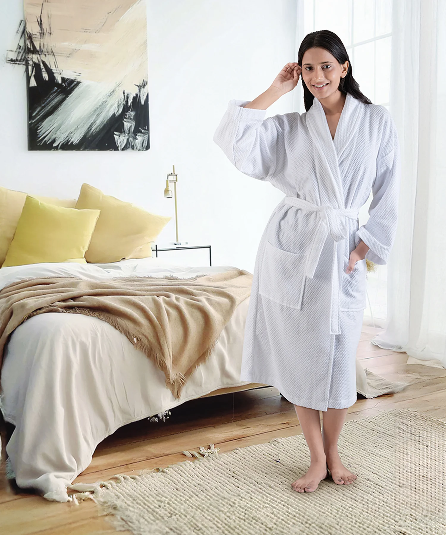 Urban Comfort Unisex Large Bathrobe, Bright White| 240 GSM Cotton - Image 2