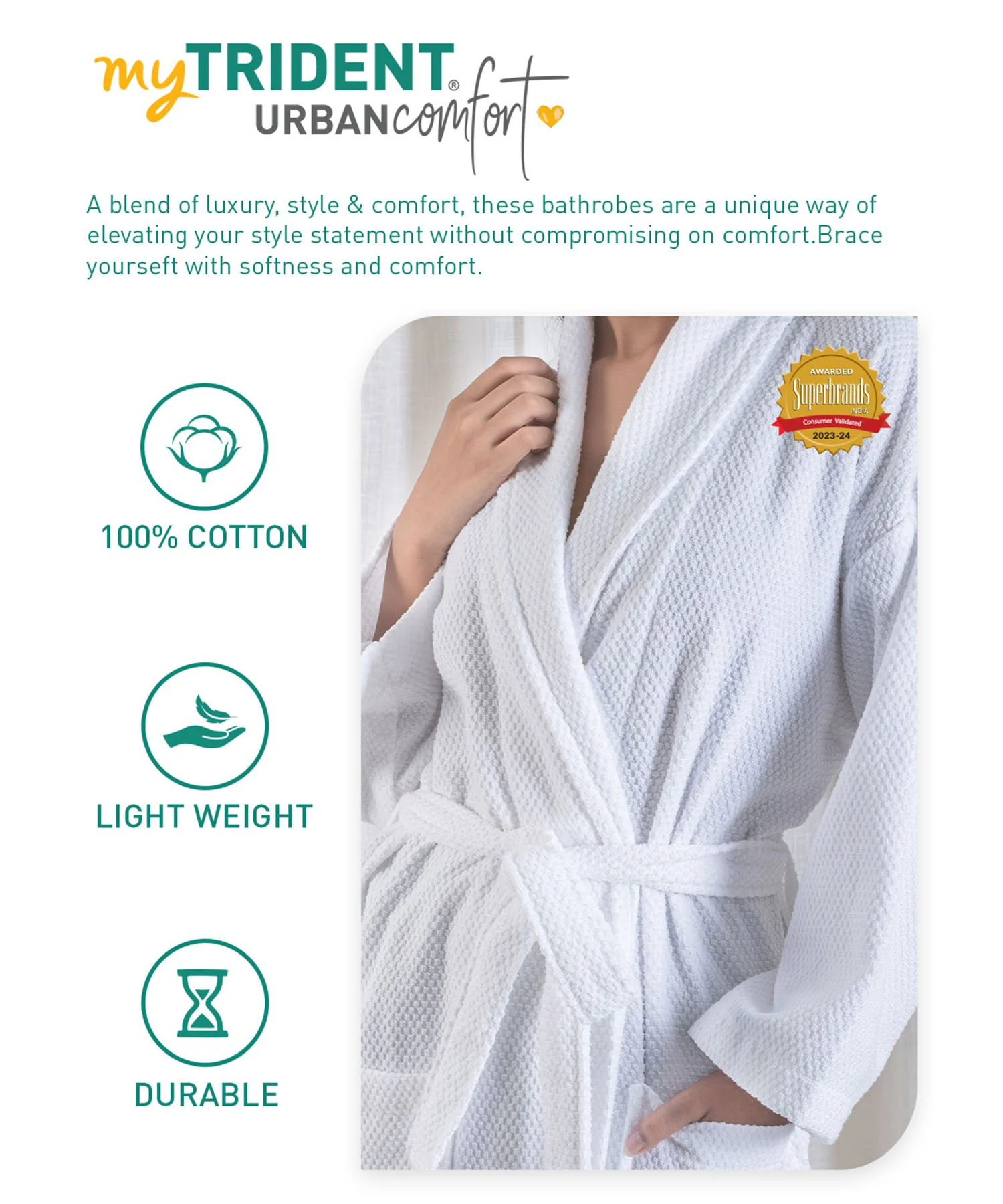 Urban Comfort Unisex Large Bathrobe, Bright White| 240 GSM Cotton - Image 7