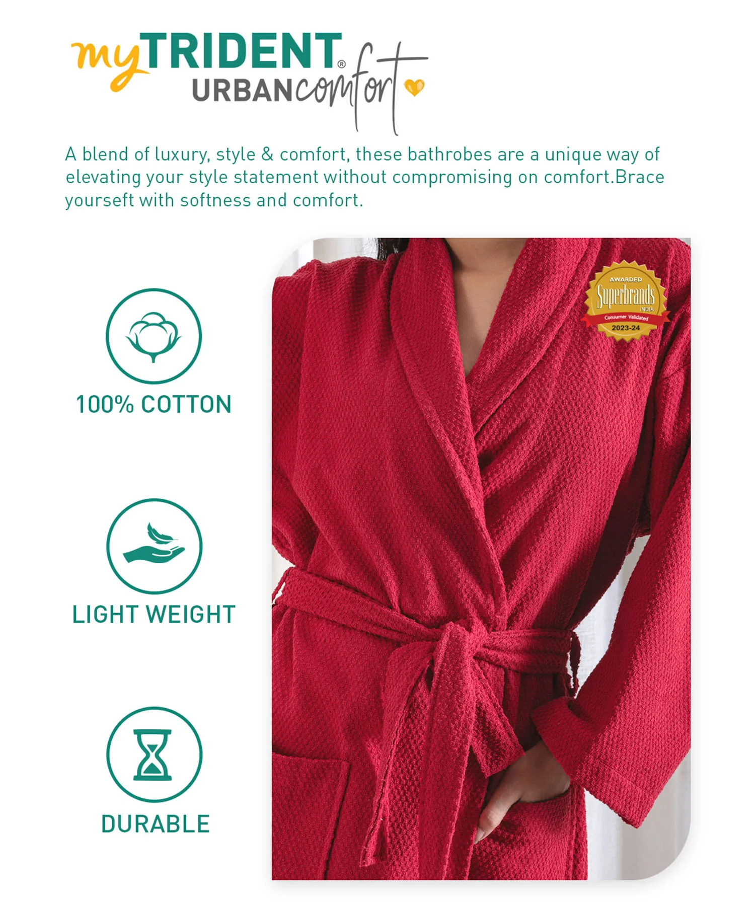 Urban Comfort Unisex Large Bathrobe, Tango Red| 240 GSM Cotton - Image 7