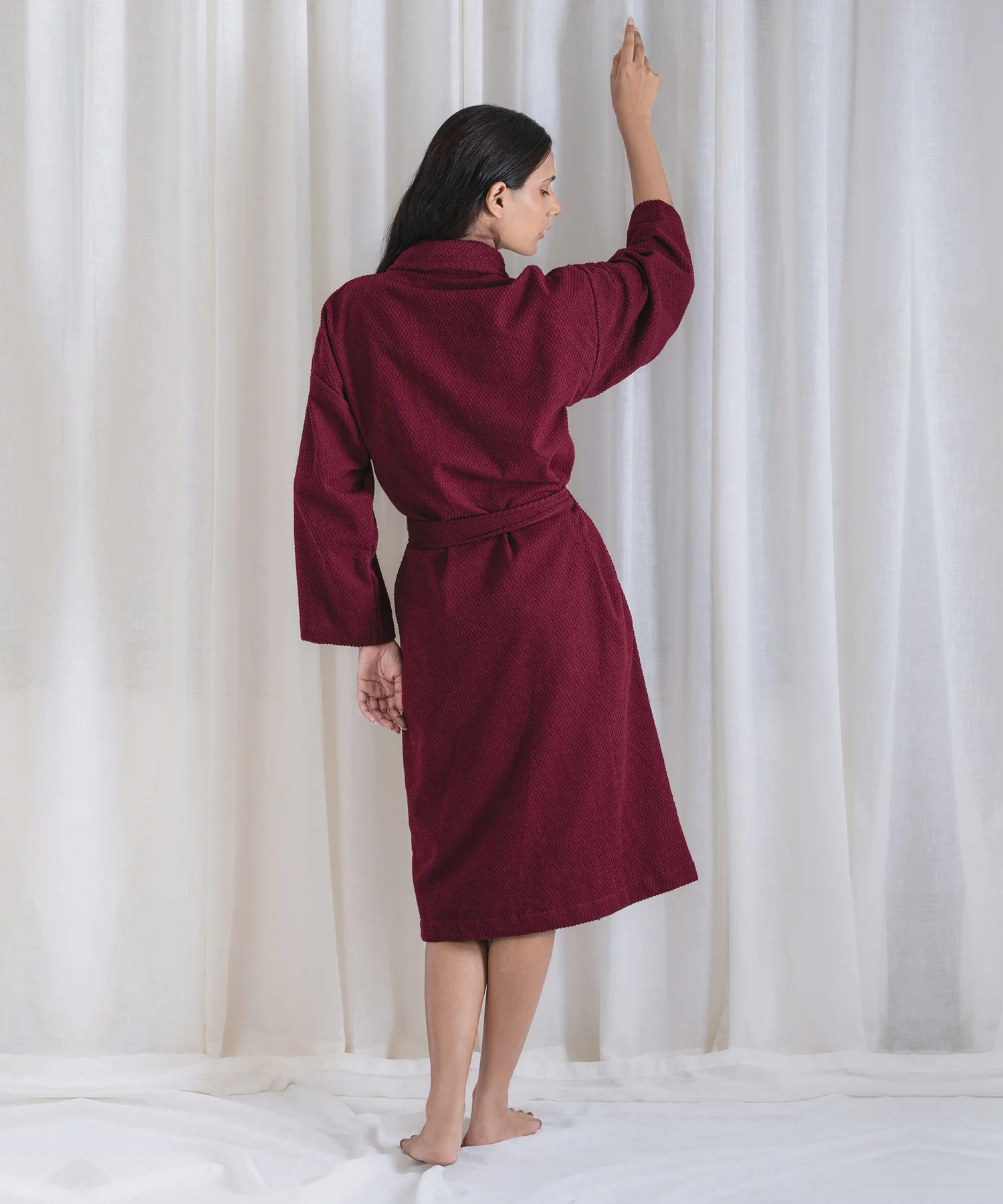 Urban Comfort Unisex Large Bathrobe, Wine| 240 GSM Cotton - Image 3