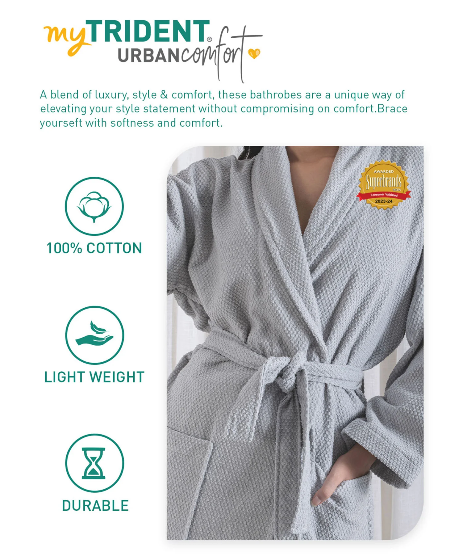 Urban Comfort Unisex Medium Bathrobe, Lunar Rock | 240 GSM Cotton - Image 7