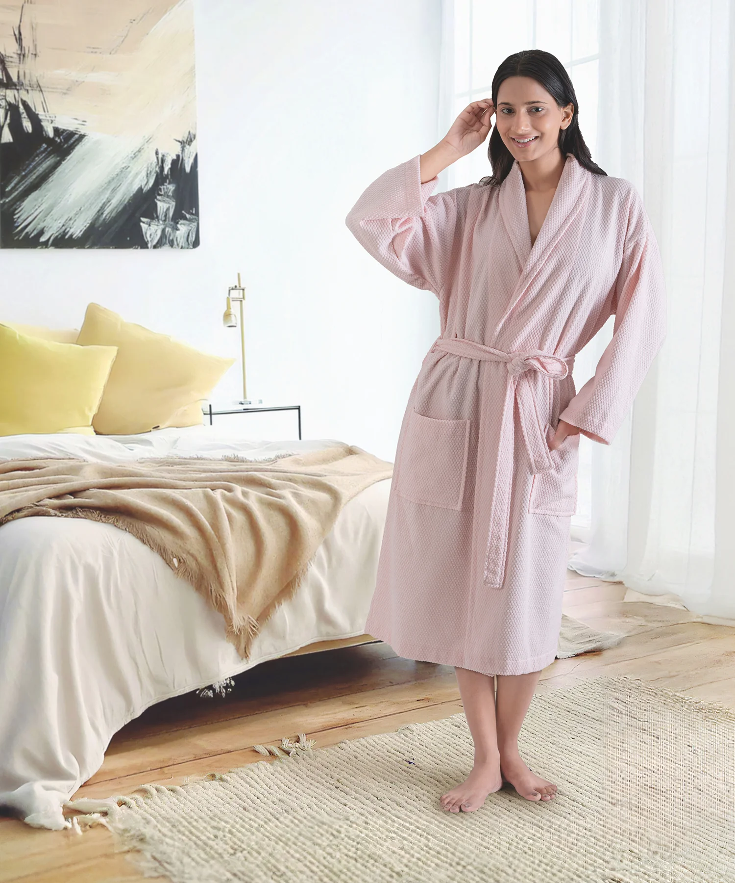 Urban Comfort Unisex Medium Bathrobe, Pink | 240 GSM Cotton - Image 2