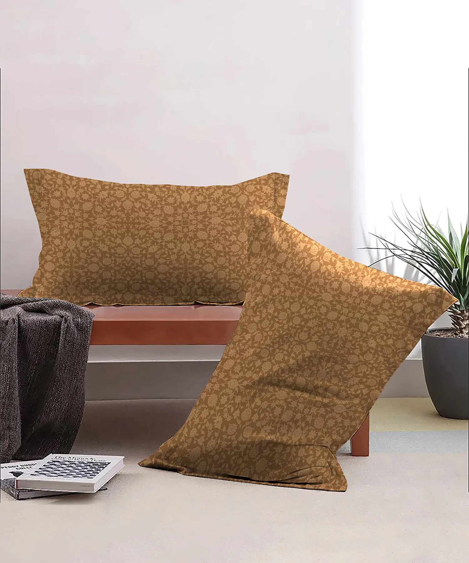 Urban Comfort Pillow Covers Set, Classic Amber| 144 TC Cotton - Image 2