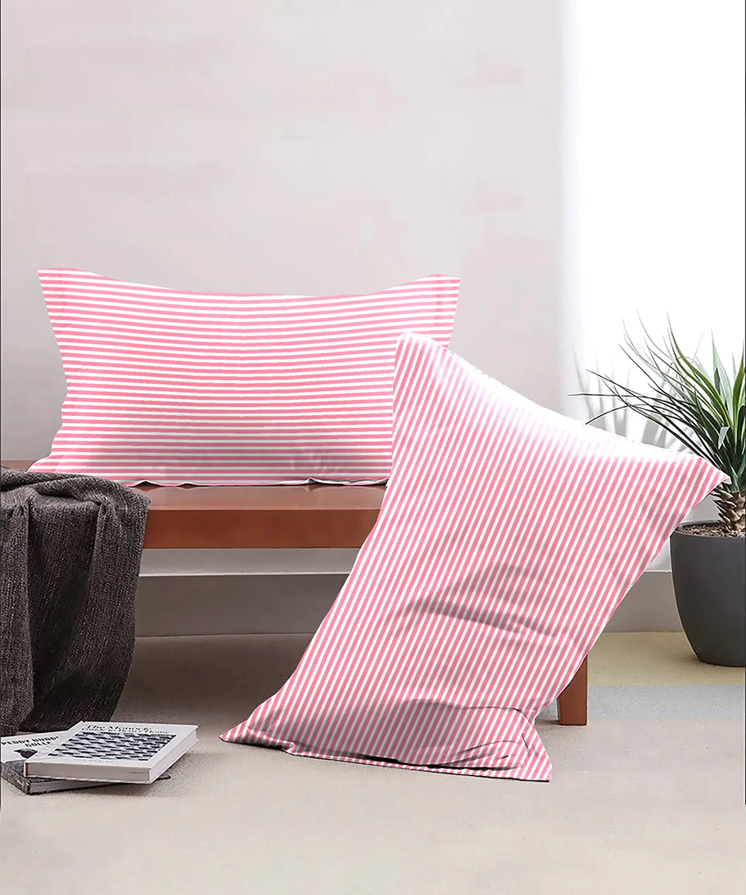 Urban Comfort Pillow Covers Set, Gardenia Blooms Pink| 144 TC Cotton - Image 2