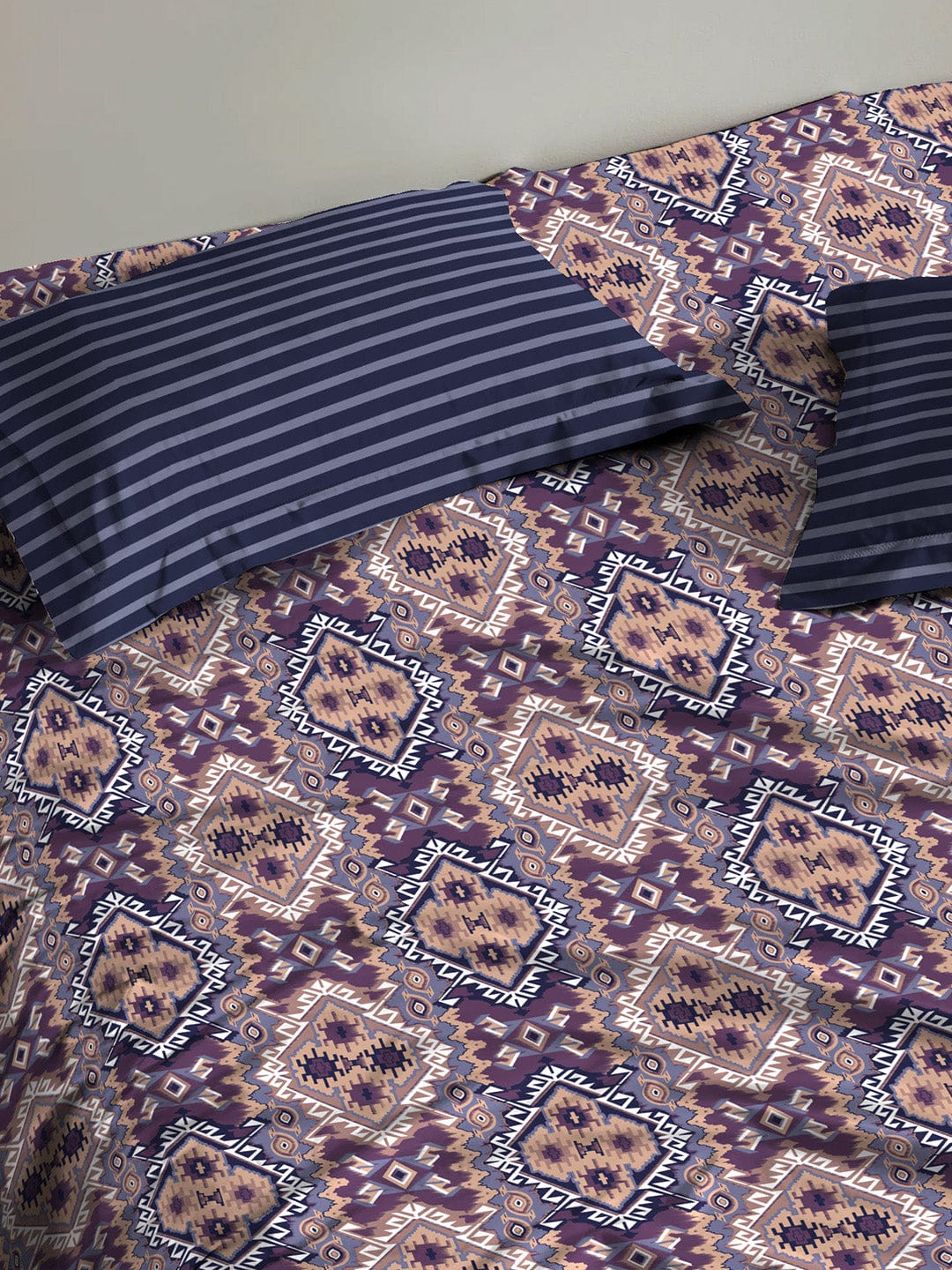 Urban Comfort Queen Bedsheet Set, Modern Indigo|144 TC Cotton|2 Pillow Covers - Image 2