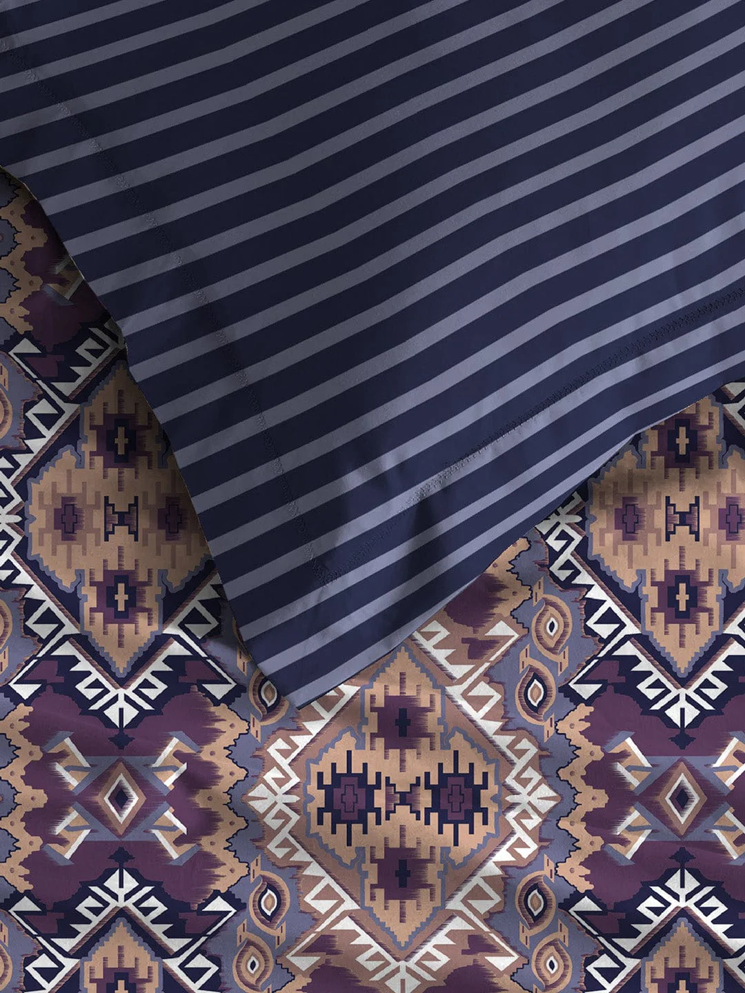 Urban Comfort Queen Bedsheet Set, Modern Indigo|144 TC Cotton|2 Pillow Covers - Image 3