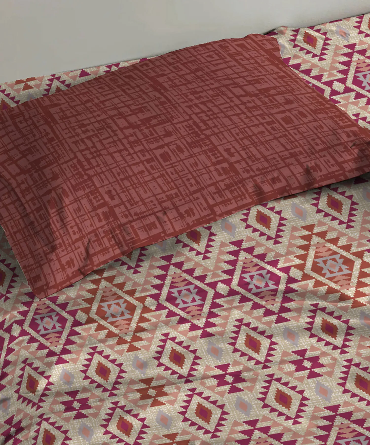 Urban Comfort Single Bedsheet Set, Aria Red |144 TC Cotton| 1 Pillow Covers - Image 2