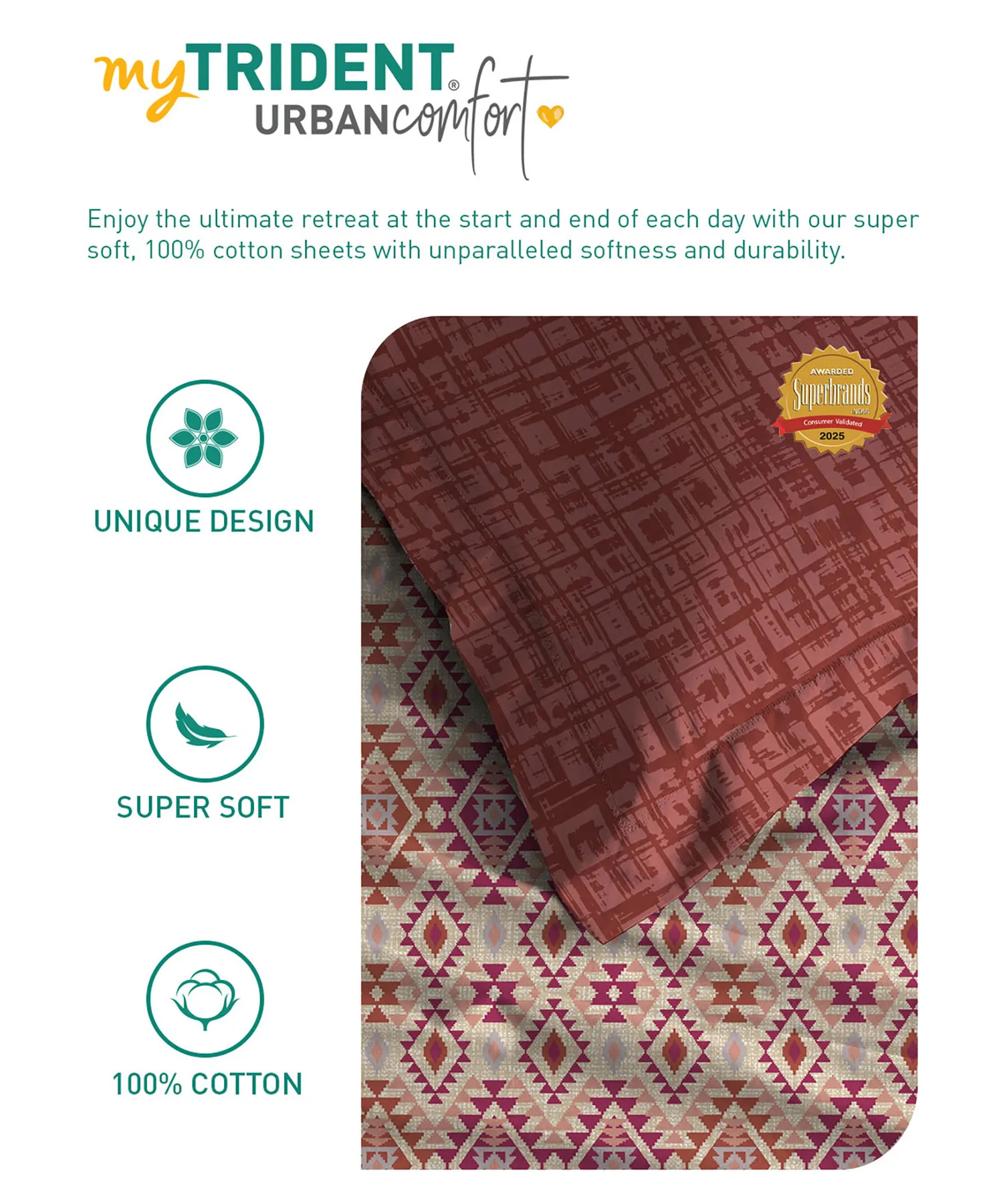 Urban Comfort Single Bedsheet Set, Aria Red |144 TC Cotton| 1 Pillow Covers - Image 6