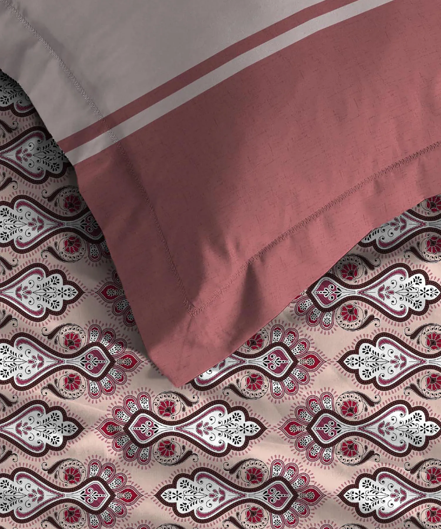 Urban Comfort Single Bedsheet Set, Delicate Blush |144 TC Cotton| 1 Pillow Covers - Image 3
