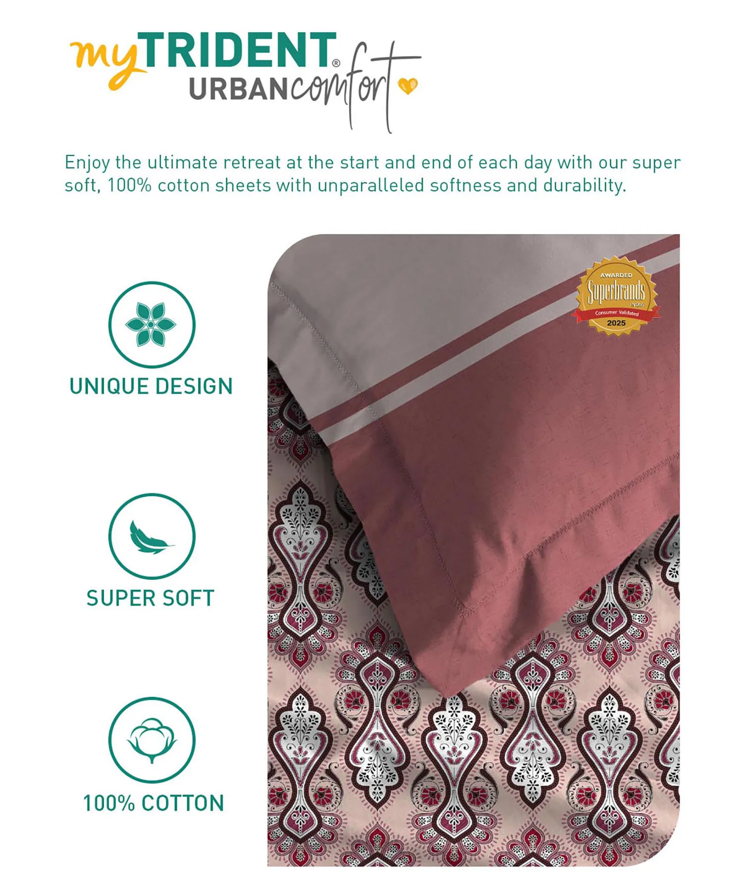 Urban Comfort Single Bedsheet Set, Delicate Blush |144 TC Cotton| 1 Pillow Covers - Image 6
