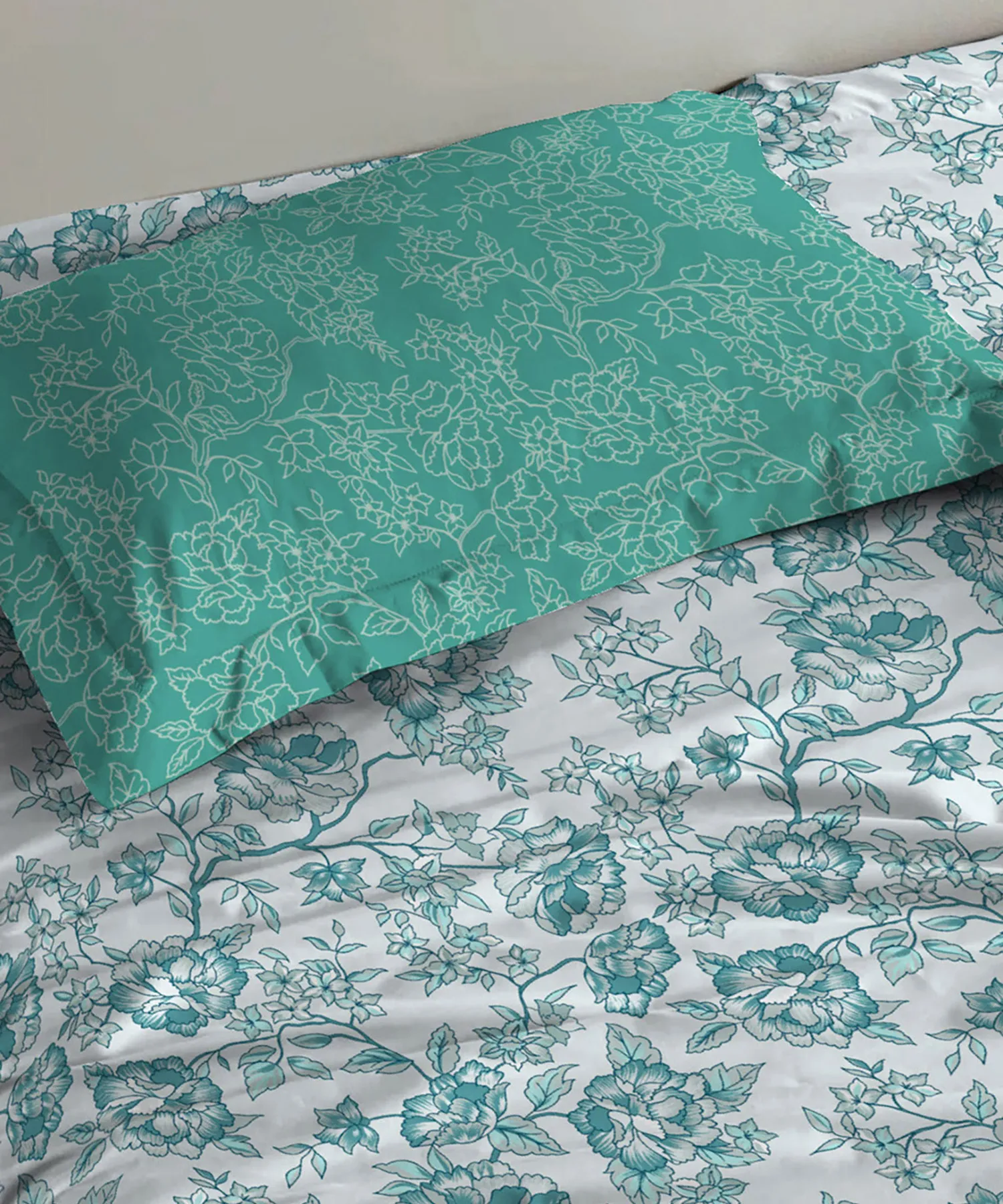 Urban Comfort Single Bedsheet Set, Juliet Blue |144 TC Cotton| 1 Pillow Covers - Image 2