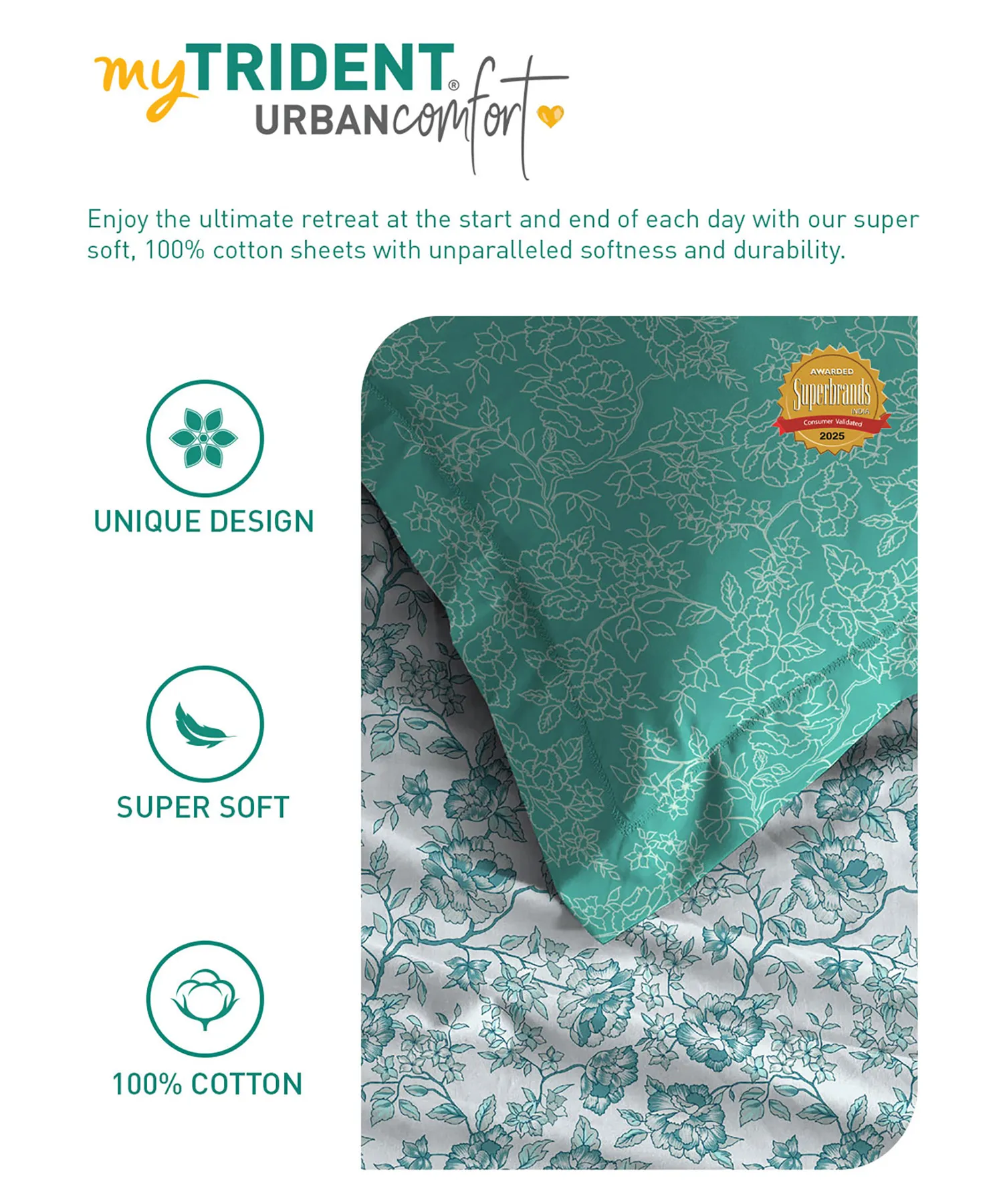 Urban Comfort Single Bedsheet Set, Juliet Blue |144 TC Cotton| 1 Pillow Covers - Image 6
