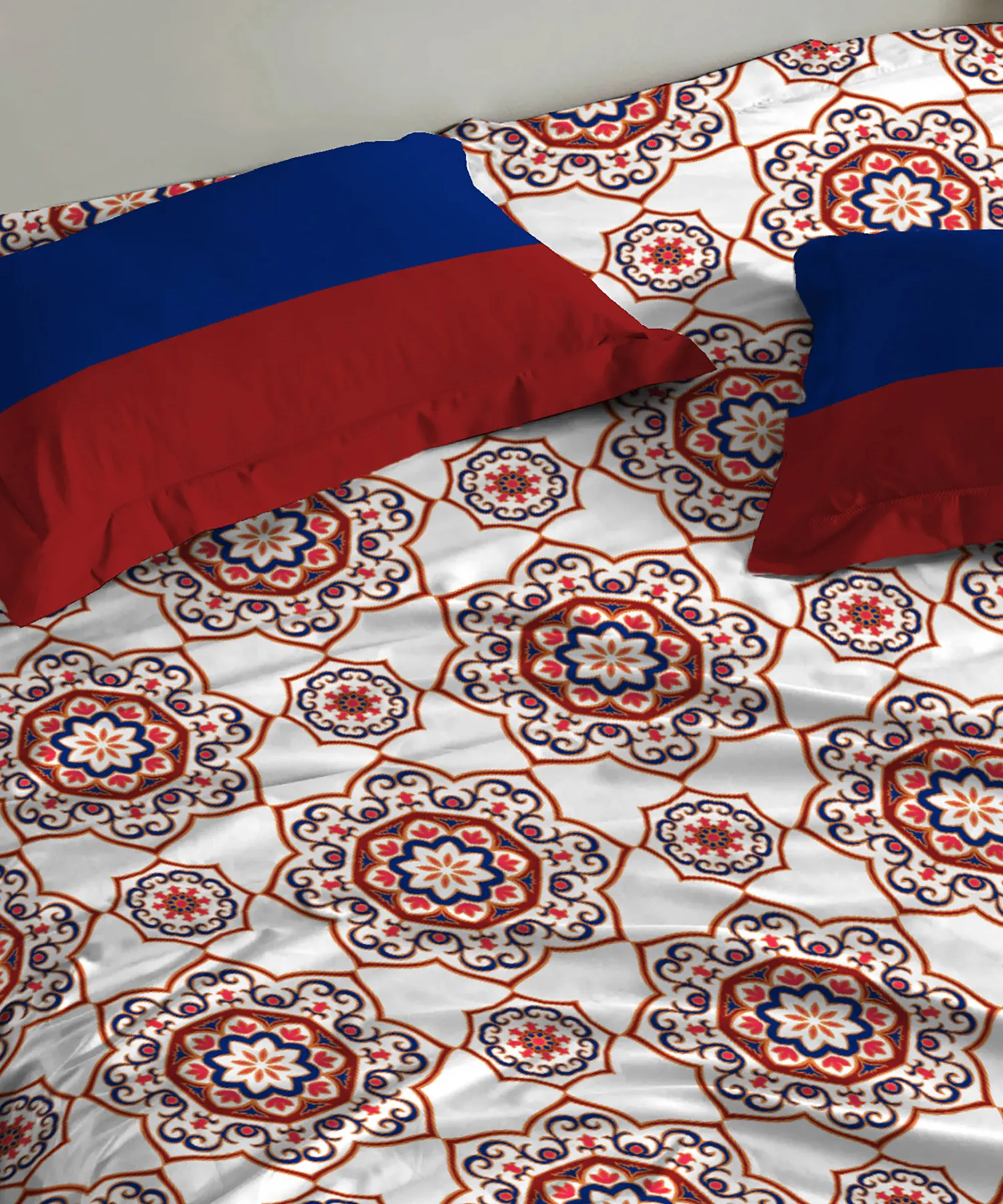 Urban Comfort Single Bedsheet Set, Majestic Mandala Red |144 TC Cotton| 1 Pillow Covers - Image 2