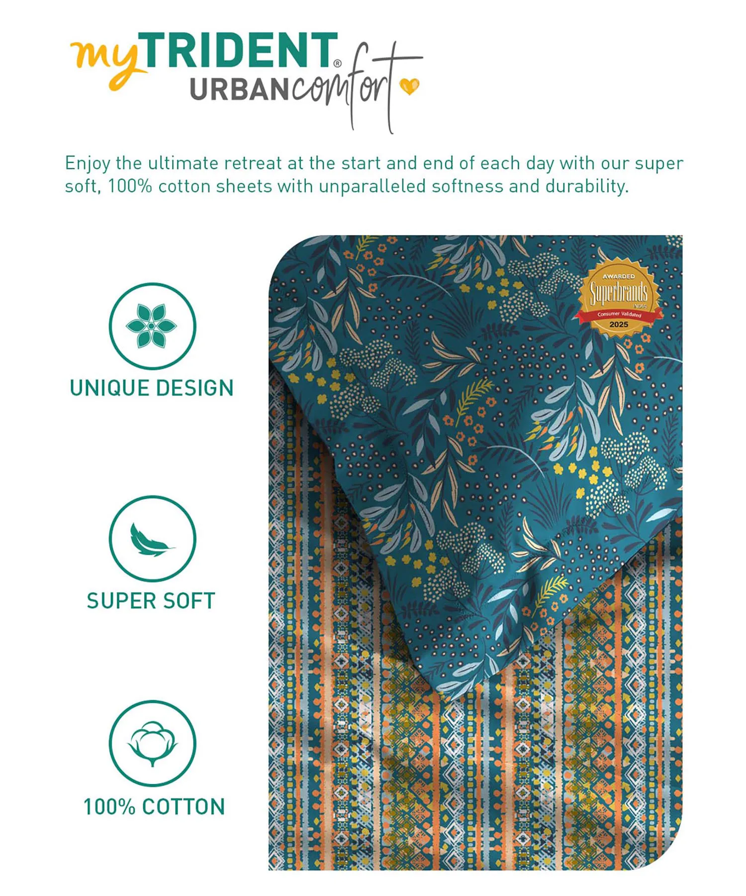 Urban Comfort Single Bedsheet Set, Midnight Bloom |144 TC Cotton| 1 Pillow Covers - Image 6