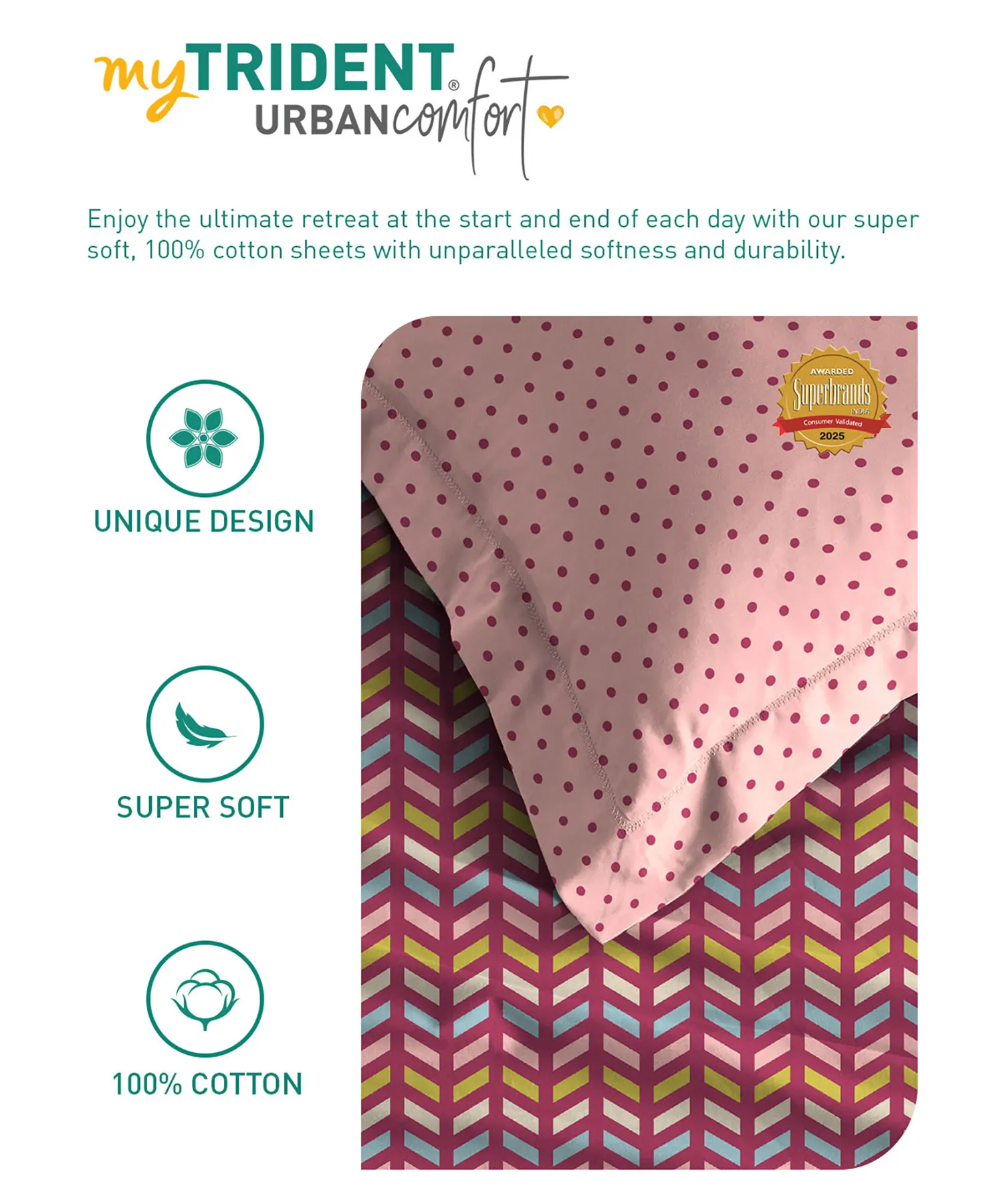 Urban Comfort Single Bedsheet Set, Party Mood Pink |144 TC Cotton| 1 Pillow Covers - Image 6
