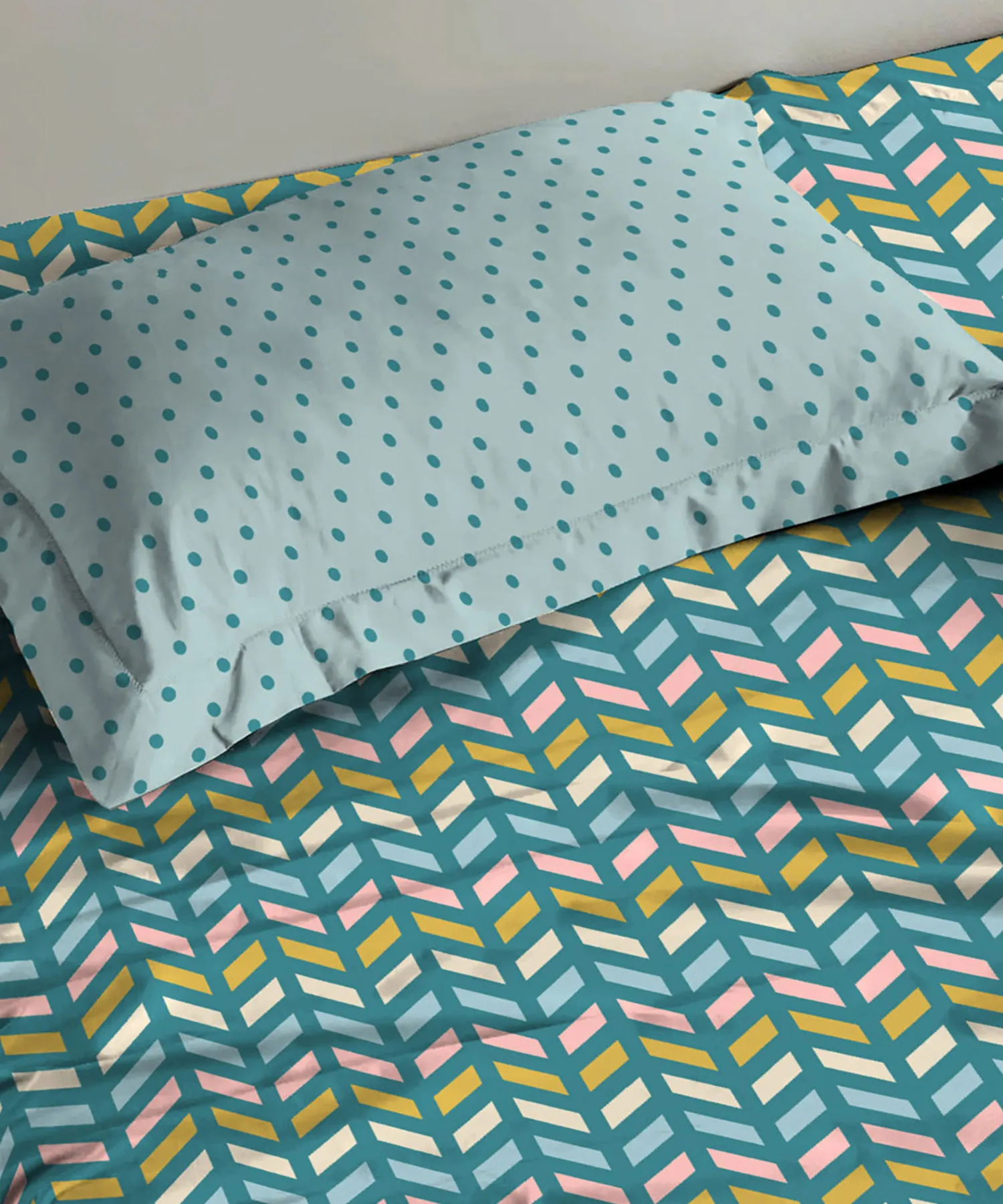 Urban Comfort Single Bedsheet Set, Party Mood Teal|144 TC Cotton| 1 Pillow Covers - Image 2