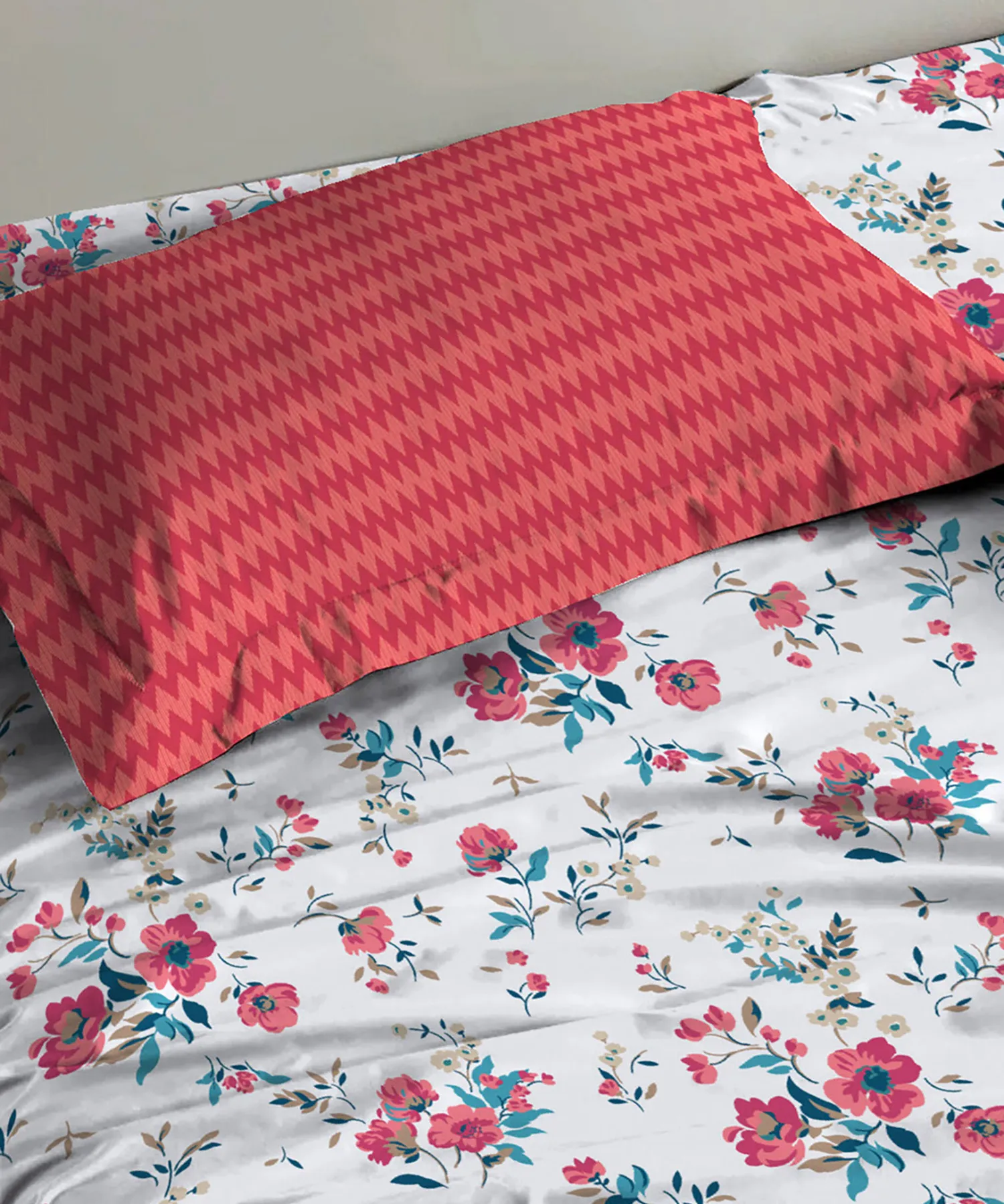 Urban Comfort Single Bedsheet Set, Sunset Magenta |144 TC Cotton| 1 Pillow Covers - Image 2