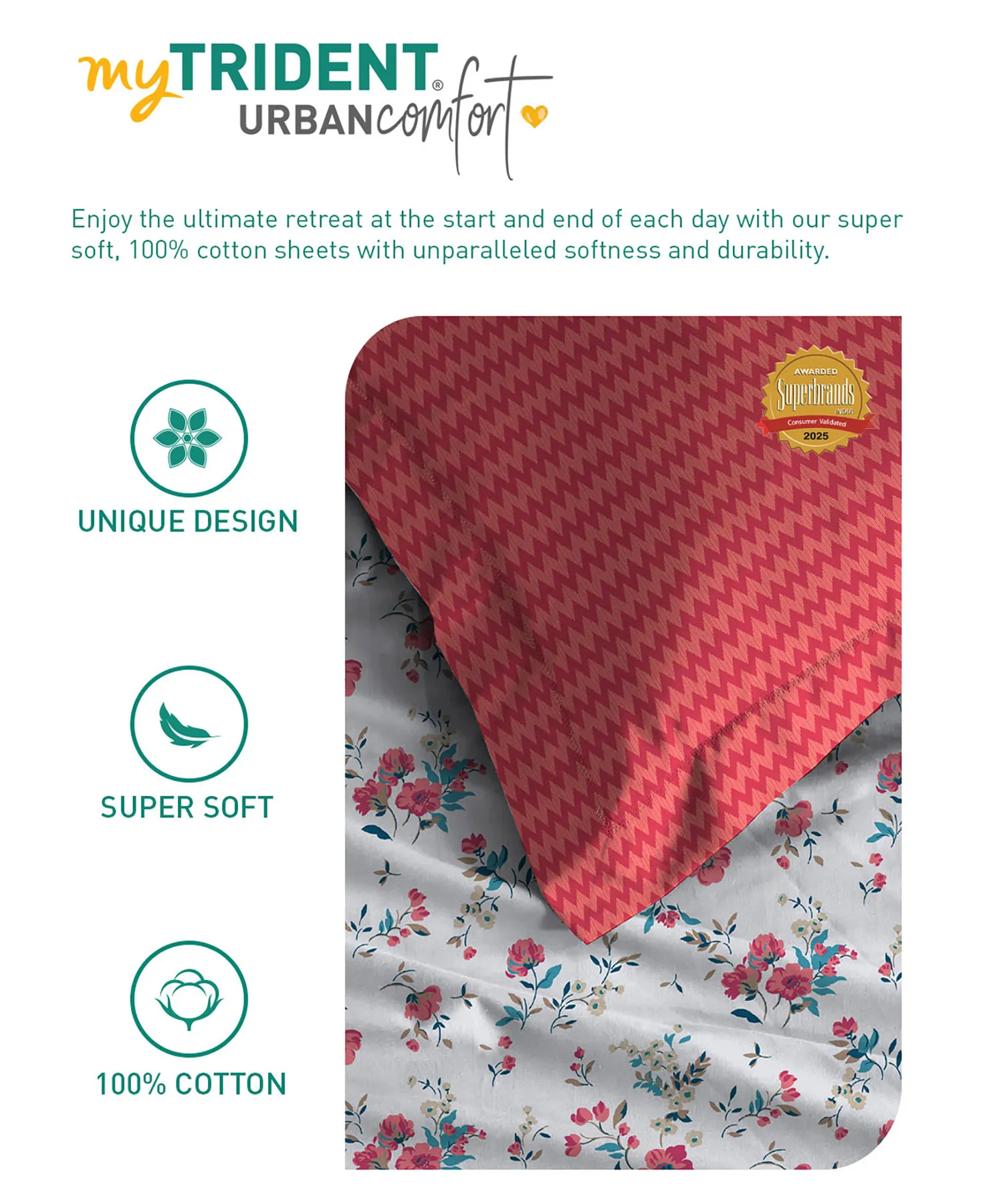 Urban Comfort Single Bedsheet Set, Sunset Magenta |144 TC Cotton| 1 Pillow Covers - Image 6