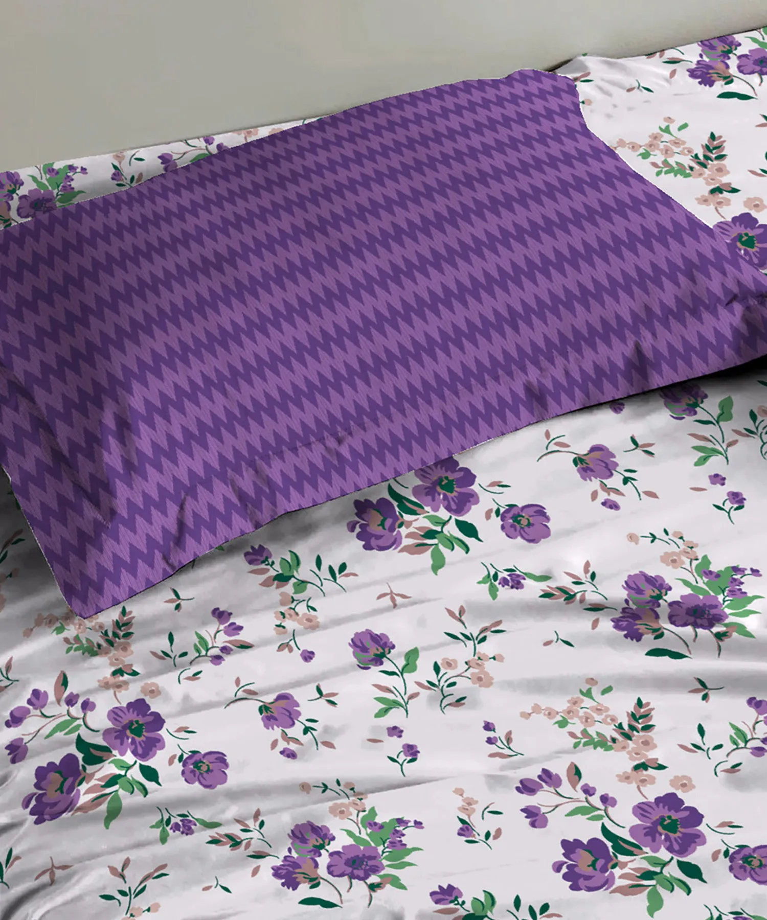 Urban Comfort Single Bedsheet Set, Sunset Purple |144 TC Cotton| 1 Pillow Covers - Image 2