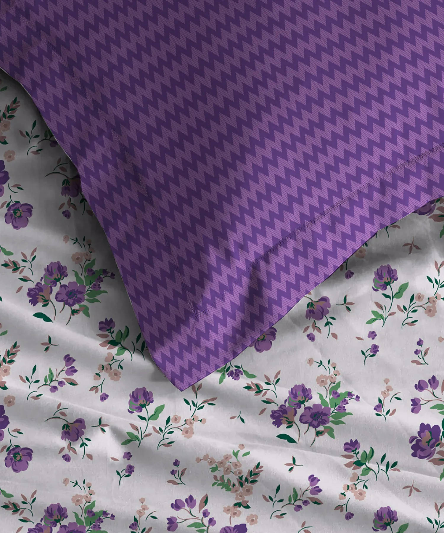 Urban Comfort Single Bedsheet Set, Sunset Purple |144 TC Cotton| 1 Pillow Covers - Image 3