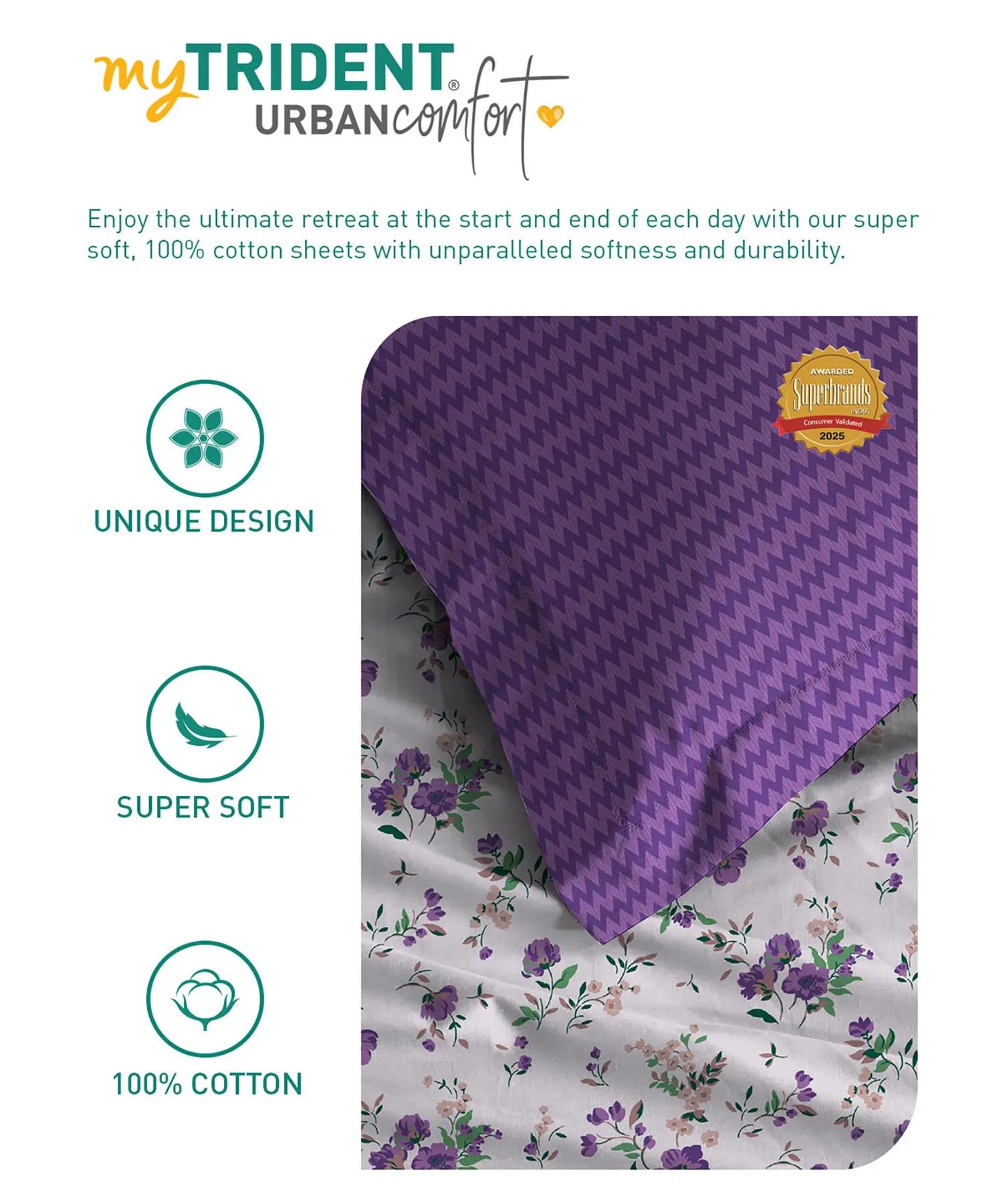 Urban Comfort Single Bedsheet Set, Sunset Purple |144 TC Cotton| 1 Pillow Covers - Image 6