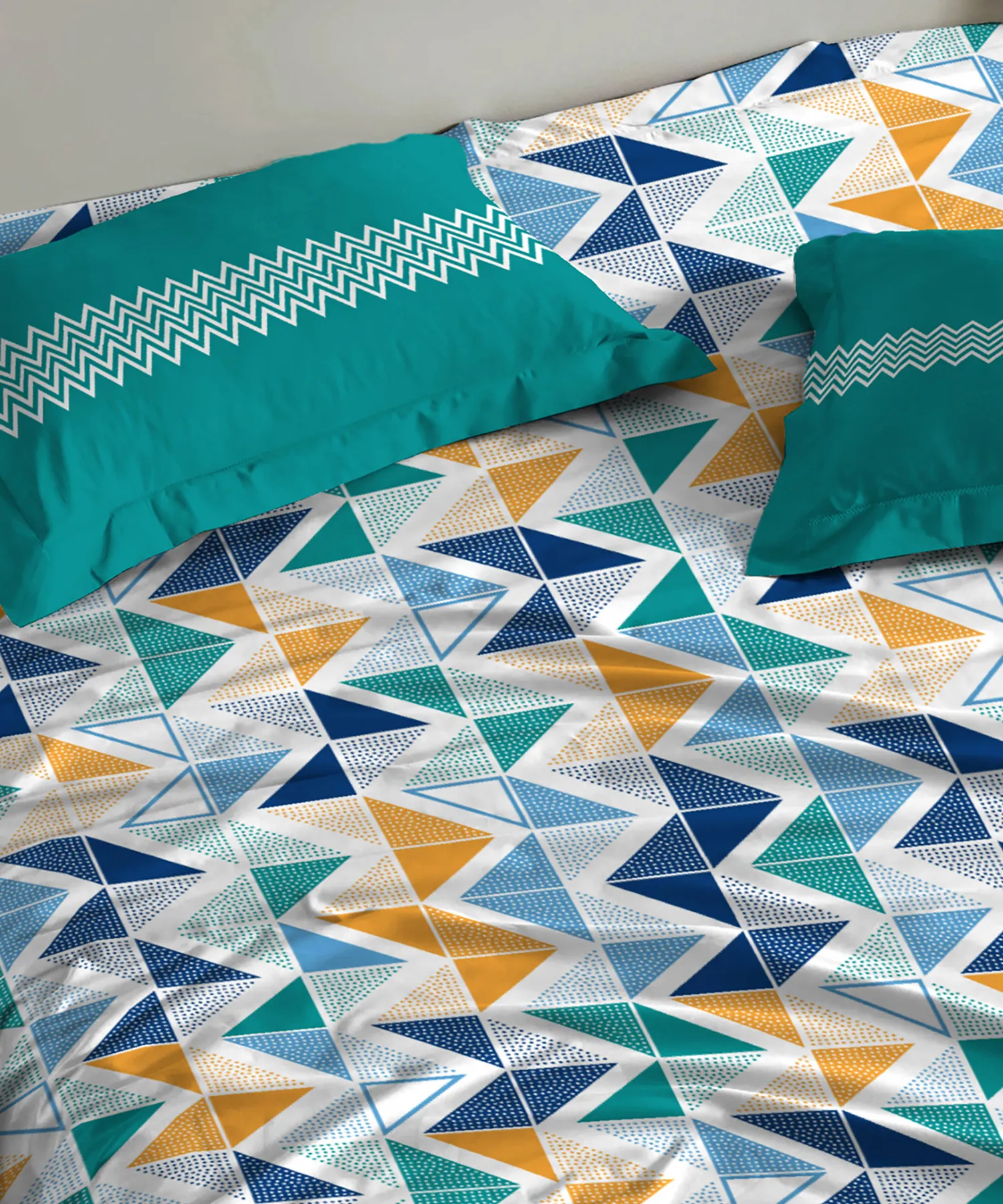 Urban Comfort Single Bedsheet Set, Trippy Triangles Blue |144 TC Cotton| 1 Pillow Covers - Image 2