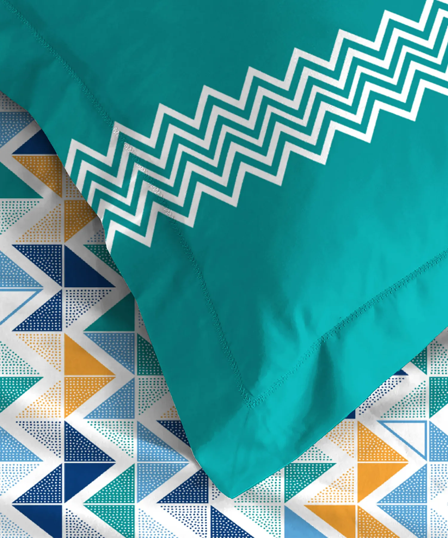Urban Comfort Single Bedsheet Set, Trippy Triangles Blue |144 TC Cotton| 1 Pillow Covers - Image 3