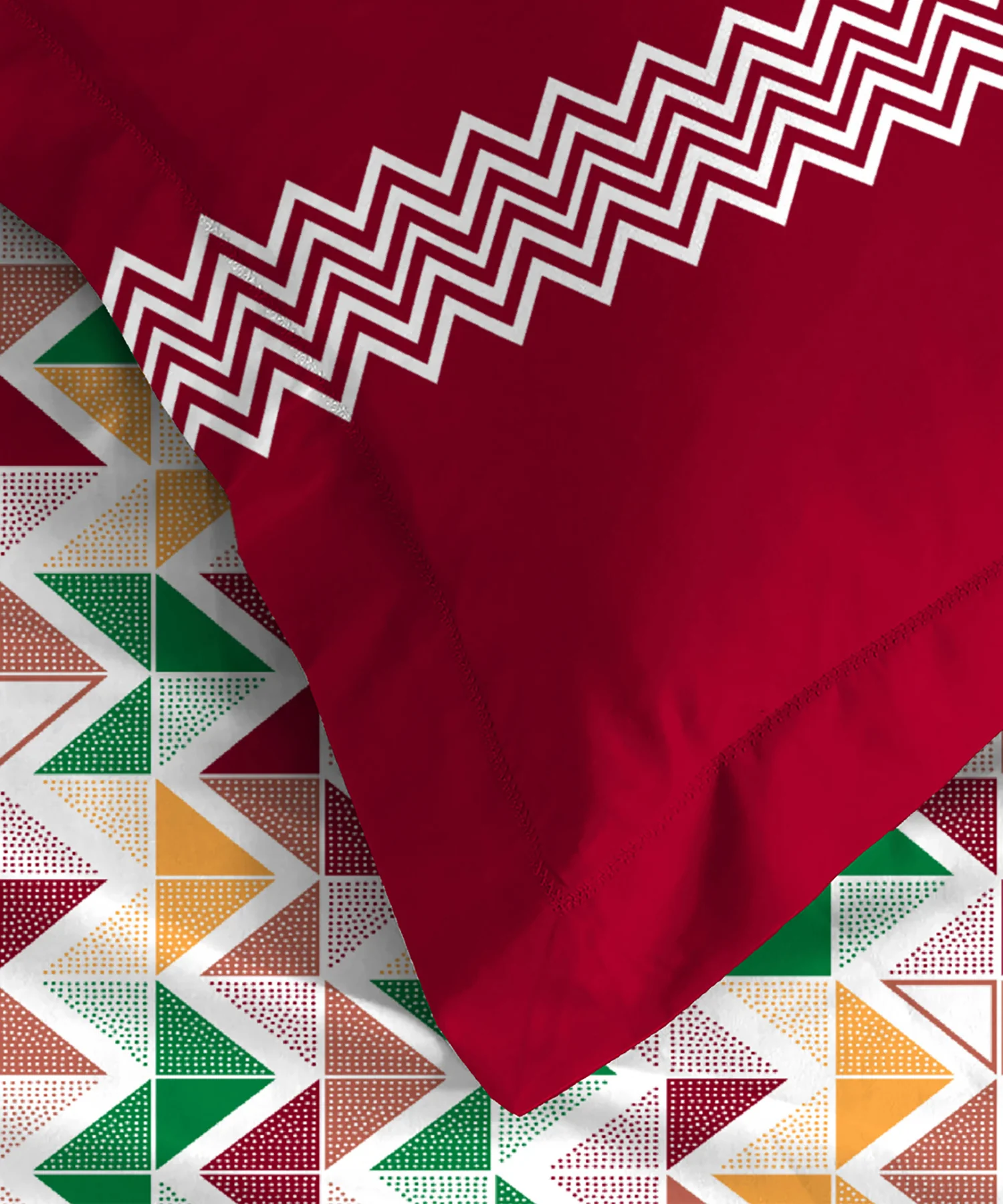 Urban Comfort Single Bedsheet Set, Trippy Triangles Red |144 TC Cotton| 2 Pillow Covers - Image 3