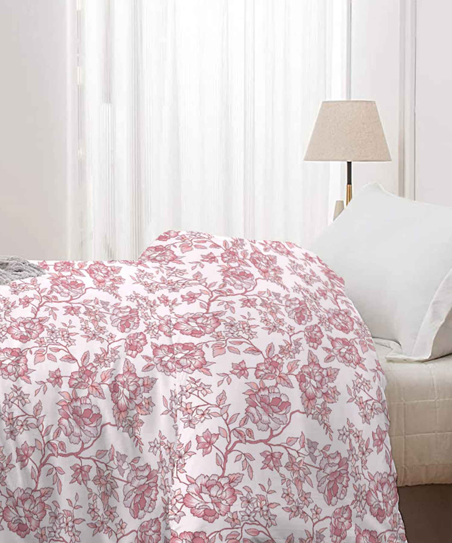 Urban Comfort Juliet Pink Single AC Comforter, 120GSM, 100% Cotton, Floral, Pink - Image 4